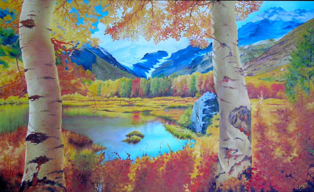 Betulle e bosco giallo Pittura ad olio su tela Gallery - 60x90